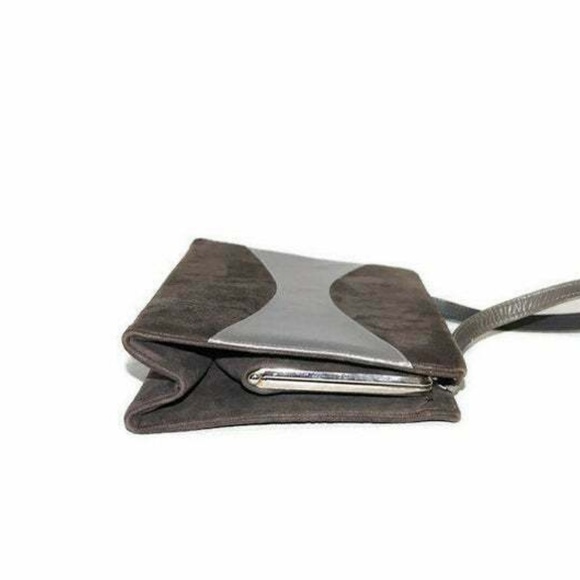 Vintage Gray Suede Purse Trapeze Leather Handbag - Picture 5 of 8